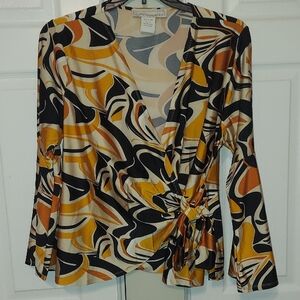 Monroe & Main Vibrant Swirl Wrap Blouse